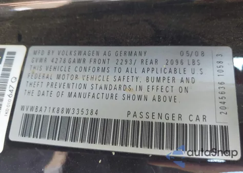 2008 Volkswagen Rabbit S from USA, damaged, VIN WVWBA71K88W335384